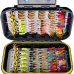 Qitewwrme 24-100Piezas Traje de Pesca de Mosca voladora Cebo Artificial Volar para Pescar Moscas secas/húmedas Artesanal de Lubina Trucha ninfas, Popper con Caja