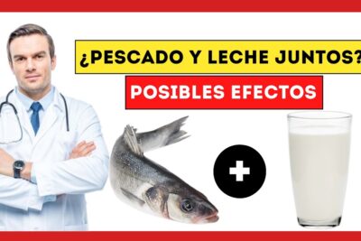 7WnlJg6IaTg: miniatura con un médico, un pescado, un vaso de leche y el texto que pregunta si pescado y leche juntos y muestra 'Posibles efectos'.
