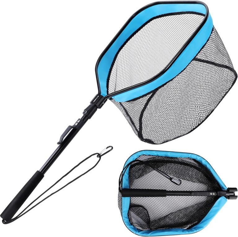 FLISSA Red de Pesca Plegable, Red Pesca Flotante, Durable Sacadera Pesca, con Malla de Goma y Clip para Cinturón, para Pescado en Arroyos, Lagos, Mar, Ríos
