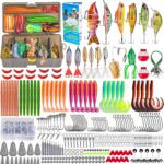 THKFISH Juego de señuelos de pesca con caja de aparejos, juego de 403 señuelos de pesca para agua dulce y salada, accesorios de pesca, peces de goma, cebos para truchas, lucioperca, anzuelo, juego
