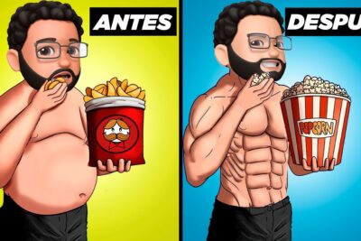Ilustración dividida antes y después de un hombre comiendo con cambio físico CX3QvRYAE0g.