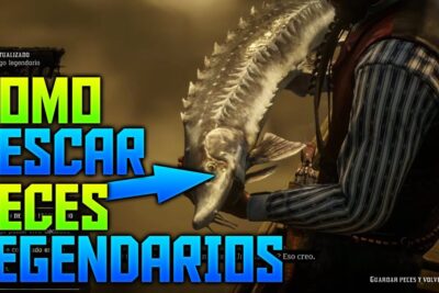 Pescador sosteniendo un gran esturión mientras un texto en miniatura explica cómo pescar peces legendarios HQeCkJIshAM