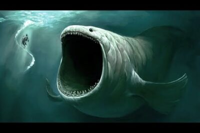 Buzo frente a una criatura marina gigante con la boca abierta OeYCkMMMbMc