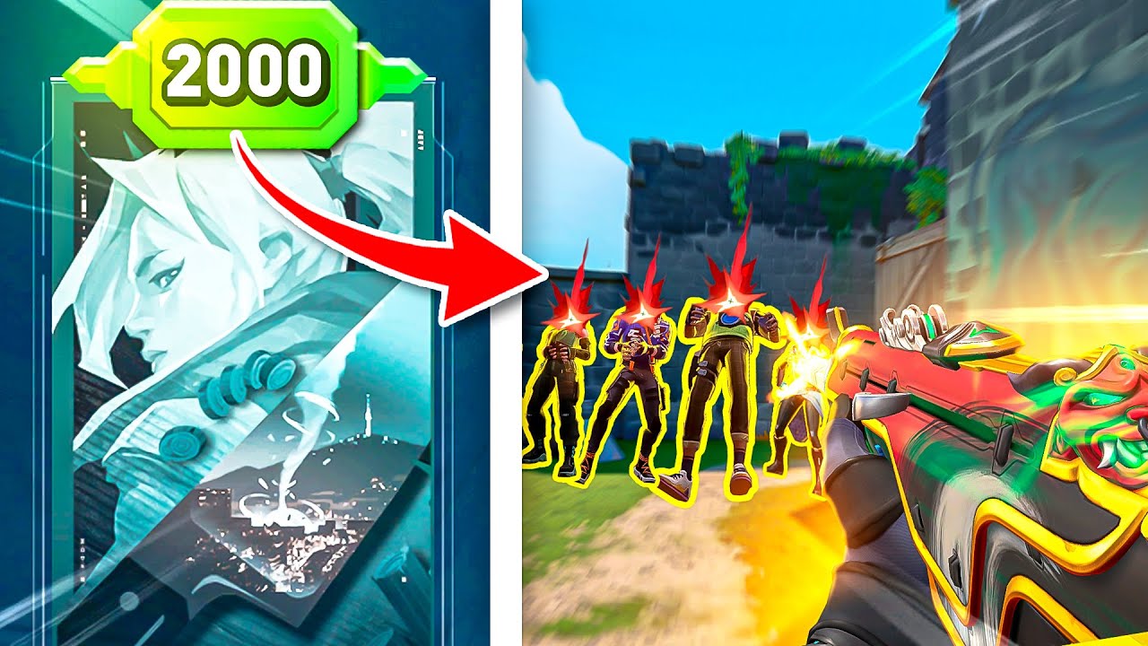 Miniatura de videojuego con tarjeta 2000 y un disparo en primera persona hacia varios enemigos delineados