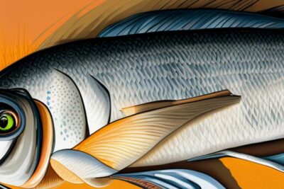 Ilustración detallada de un pescado con escamas y aletas visibles ideal para contenidos sobre como cocinar pescado capturado hielo consejos recetas