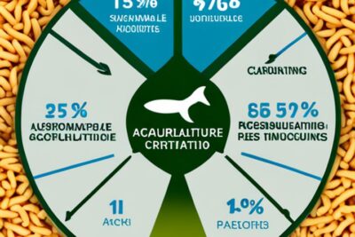 Rueda infográfica con porcentajes y un pez en el centro representando criterios certificar pesca sostenible acuicultura