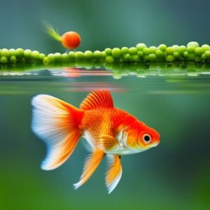Un pez rojo nadando libremente en aguas cristalinas rodeado de vegetación acuática
