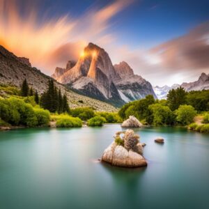 Lago de montaña cristalino con rocas y bosques al atardecer destinos pesca mosca mediterraneo descubrelos