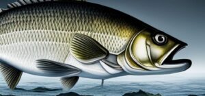 Ilustración realista de una lubina sobre aguas frías, encuentra lubina ideal aguas frias guia pesca