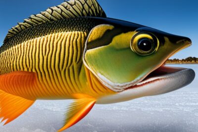 Pez marino colorido sobre hielo mostrando especies agua salada pescables hielo