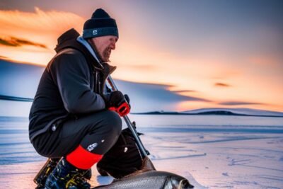 Truchas y salmones nadando bajo el hielo en un lago de montaña