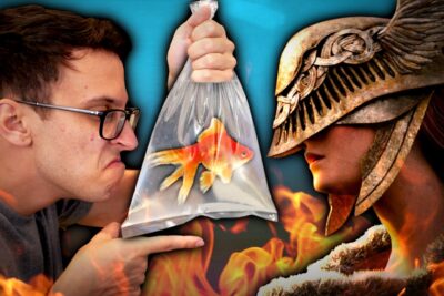 Hombre enfadado señala una bolsa con un pez dorado frente a una guerrera con casco gM1AzDZiVOU