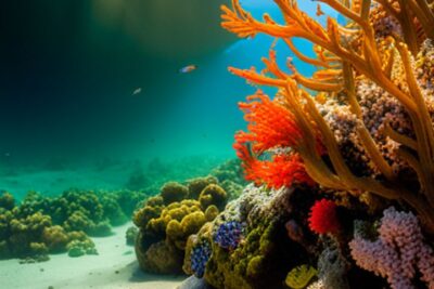 Arrecife submarino con corales multicolores y peces que ejemplifica la importancia biodiversidad acuatica pesca sostenible en hábitats marinos.
