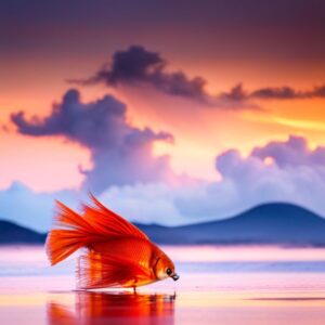 Pez dorado brillante sobre agua reflectante al atardecer, las especies mas codiciadas pesca mosca agua salada