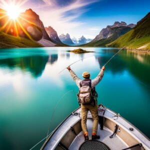 Imagen de un pescador con mosca en un hermoso paisaje costero europeo