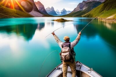 Imagen de un pescador con mosca en un hermoso paisaje costero europeo