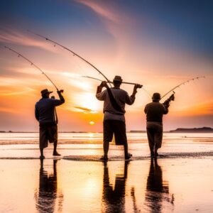 Un pescador experto sosteniendo un gran pez capturado en aguas saladas