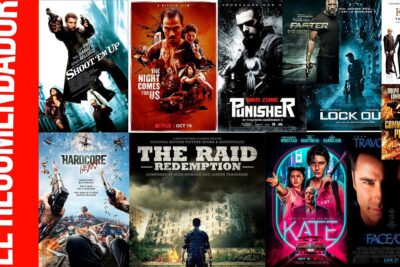 Collage de carteles de películas de acción con rzhVE 9INBU