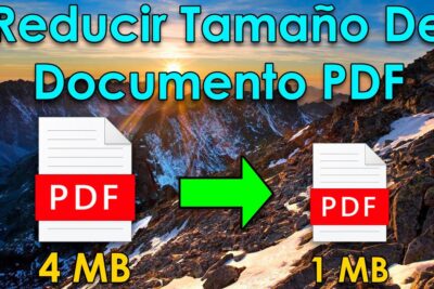 Miniatura para reducir tamaño de PDF con tsw2 P zt Y mostrando conversión de 4 MB a 1 MB sobre paisaje montañoso