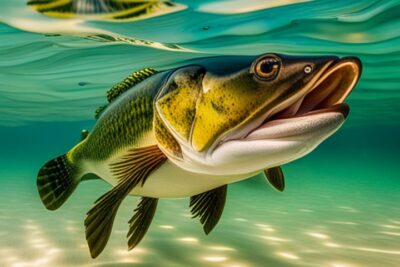 Un bass de cuerpo aerodinámico nadando en aguas claras, velocidad nado bass media mejorarla